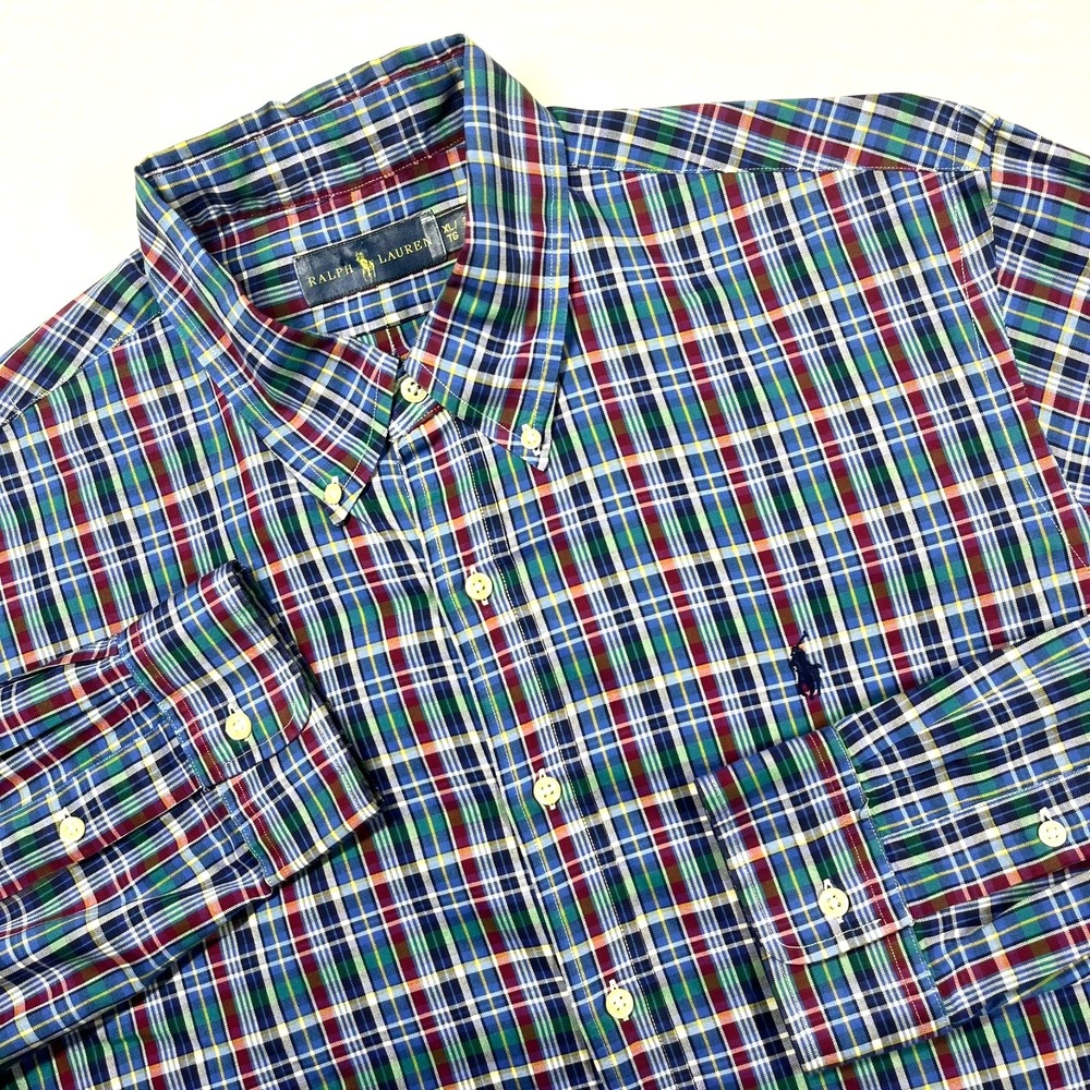 Ralph Lauren Button Down Shirt Men's XL Colorful Plaid Business Casual Preppy
